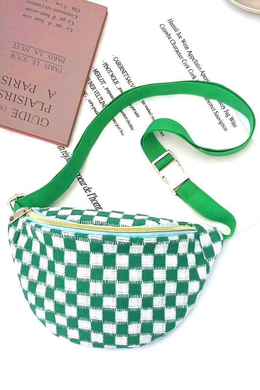 Green and White Checkered Bum Bag